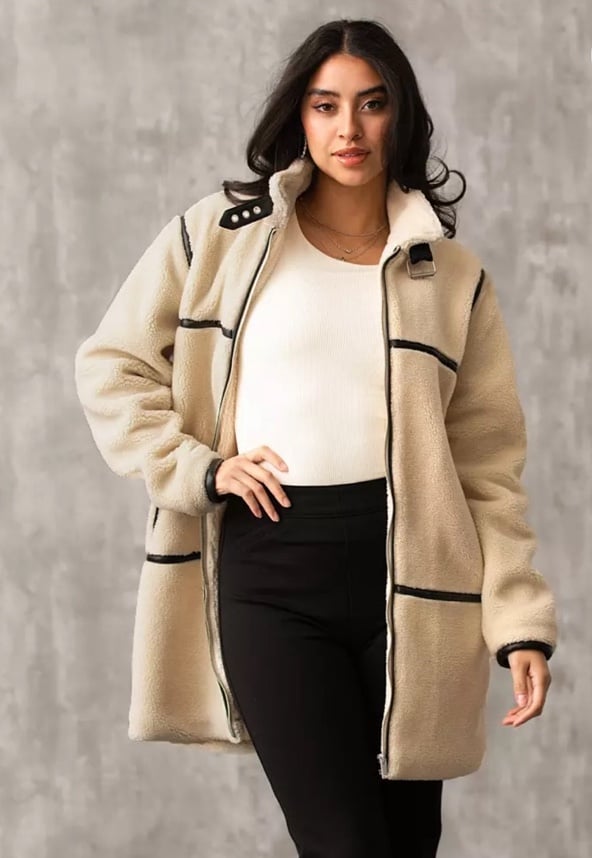 Buckle Sherpa Trench Coat