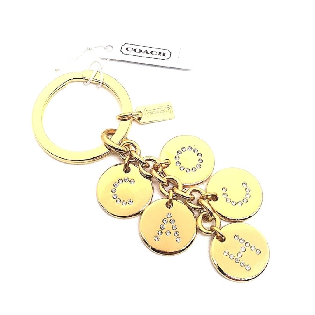 Rare COACH Gold Letters Pave Multi  Keychain Key Fob Purse Handbag Charm #F69939