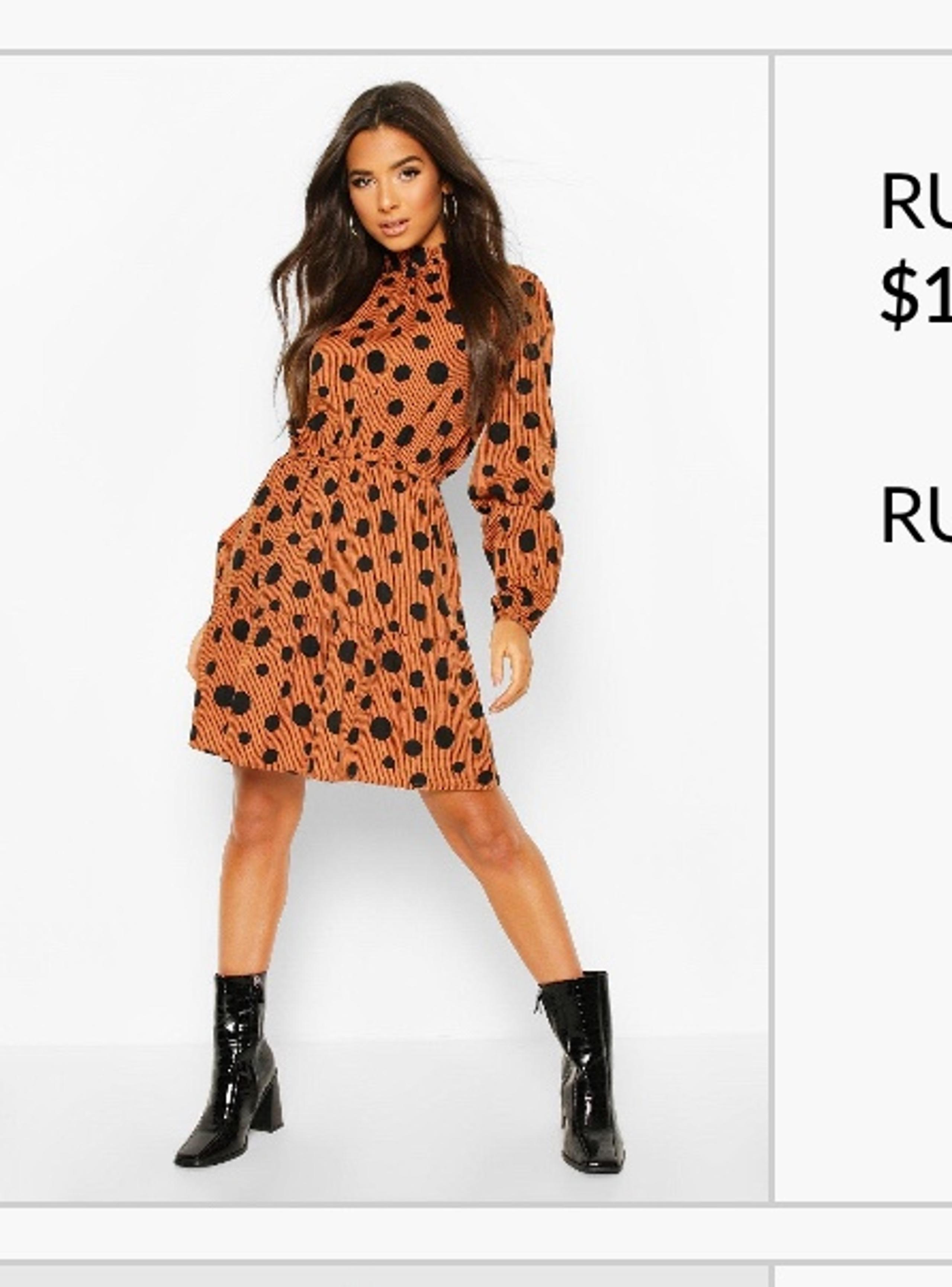 Boohoo Burnt Orange Polka Dot Dress Size 4