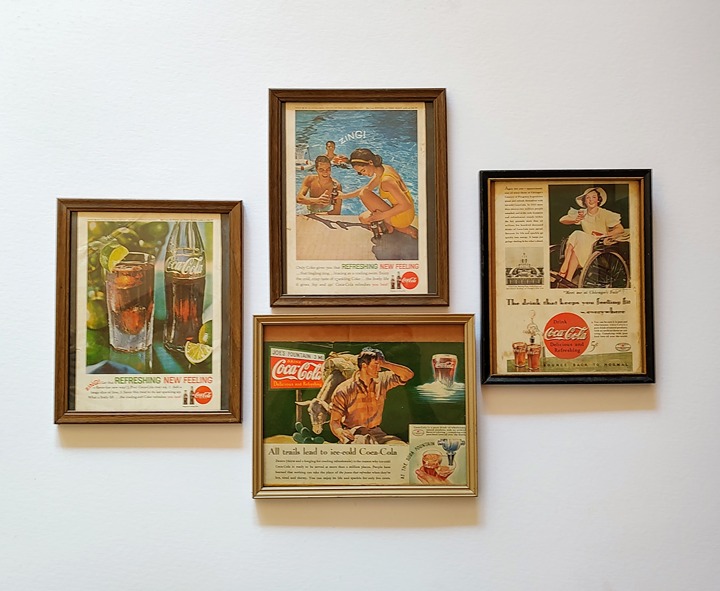 Vintage Coca Cola Advertising 4 Framed Ads Collectible Decor from 1934 1962
