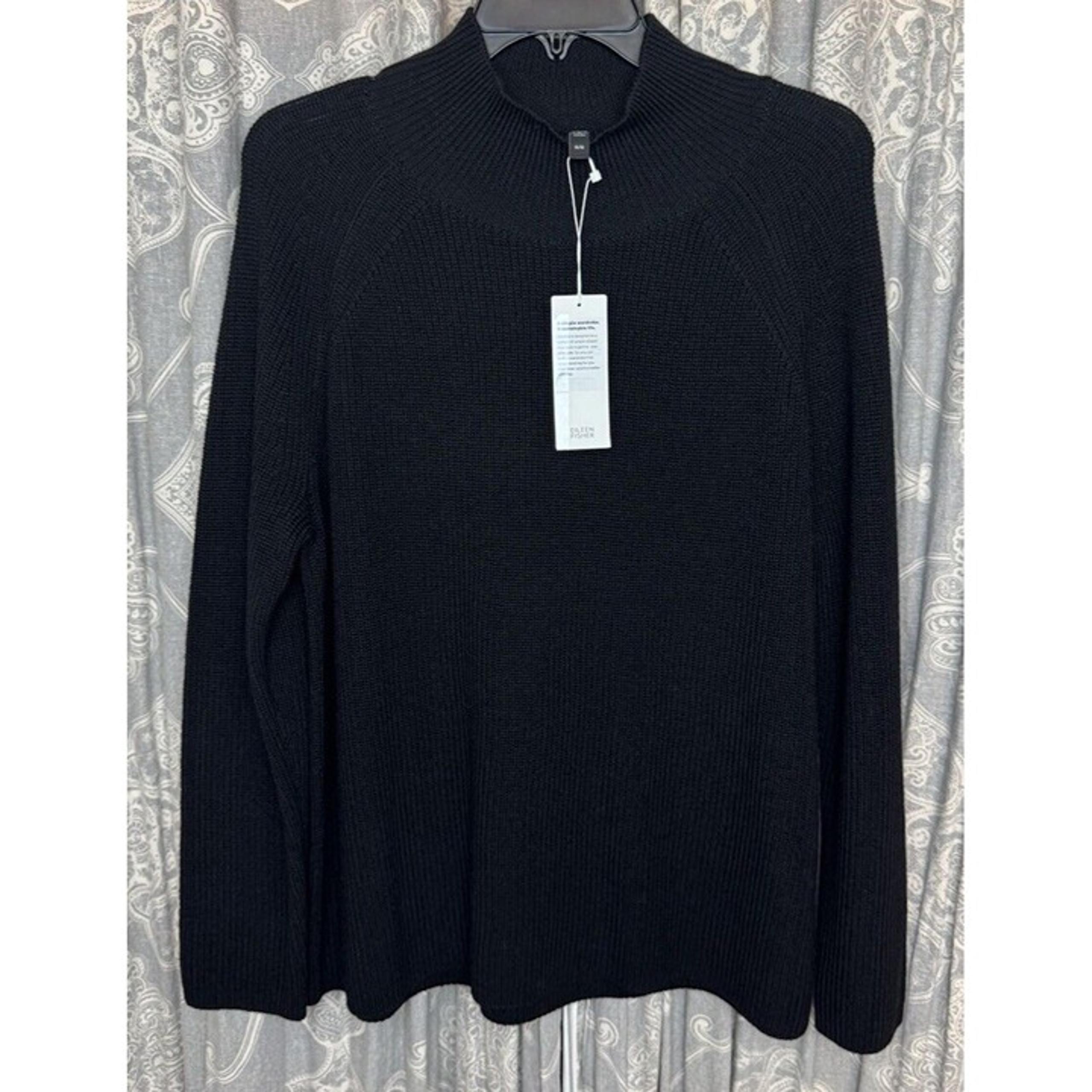 Eileen Fisher M Black Turtle Neck Raglan Top Sweater Extra Fine Merino Wool $258