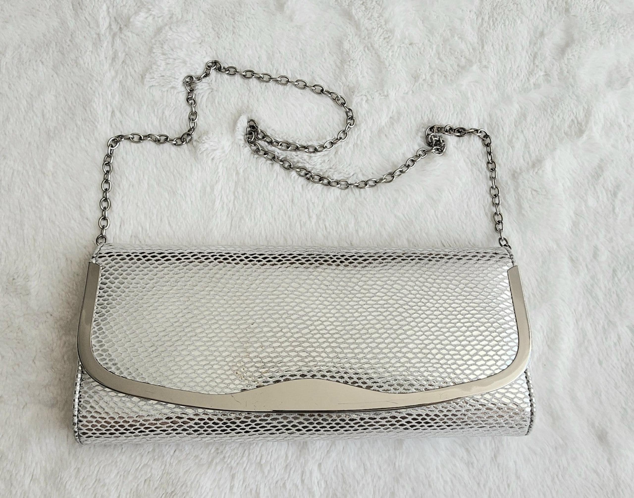 ALDO Silver Clutch Purse Versatile Faux Leather Cocktail Wedding Evening Prom