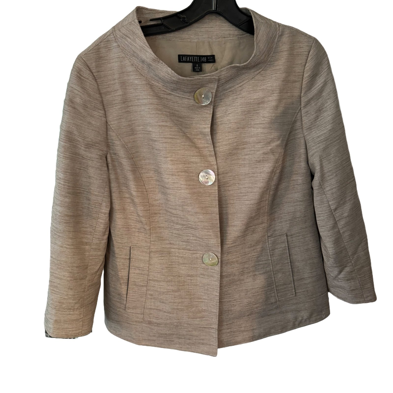 lafayette 148 women’s wool blend jacket beige 3 button close size 8