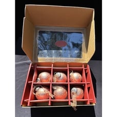 Vtg Kugel Style Peach Color Crackle Glass Christmas Ornaments 3” Balls Box of 6