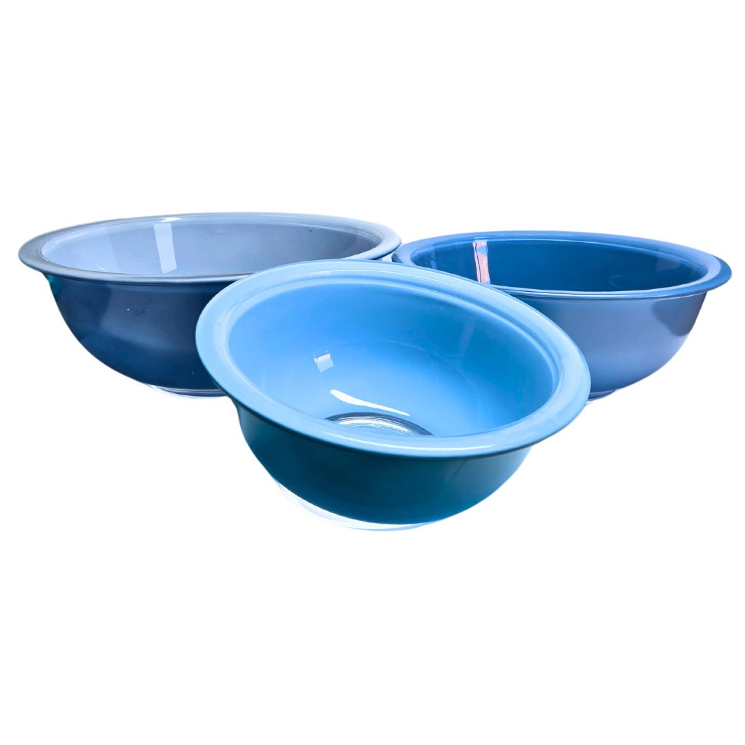 Set of 3 Pyrex Nesting Mixing Bowl Clear Bottom Blues 1L - 2.5L - 1.5L