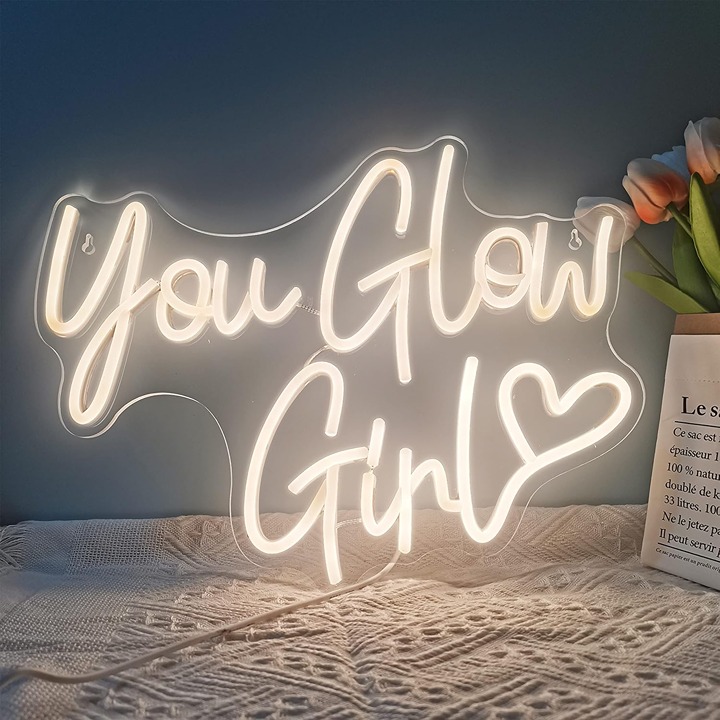 You Glow Girl Neon Sign for Bedroom Wall Decor, LED Neon Sign, 15.7x 12in