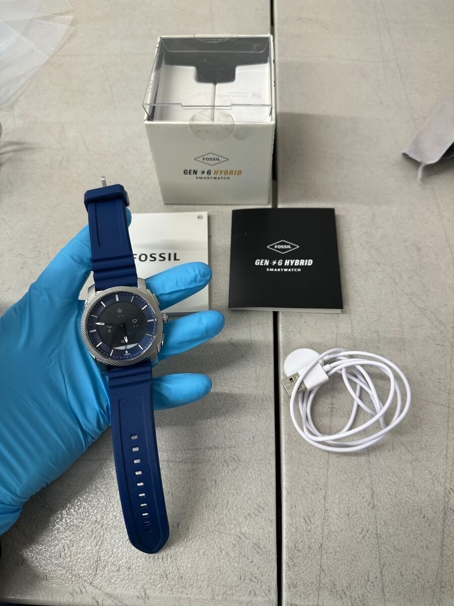 Fossil Men’s Gen 6 Hybrid HR Smartwatch (Stainless Steel/Blue) Model FTW7085