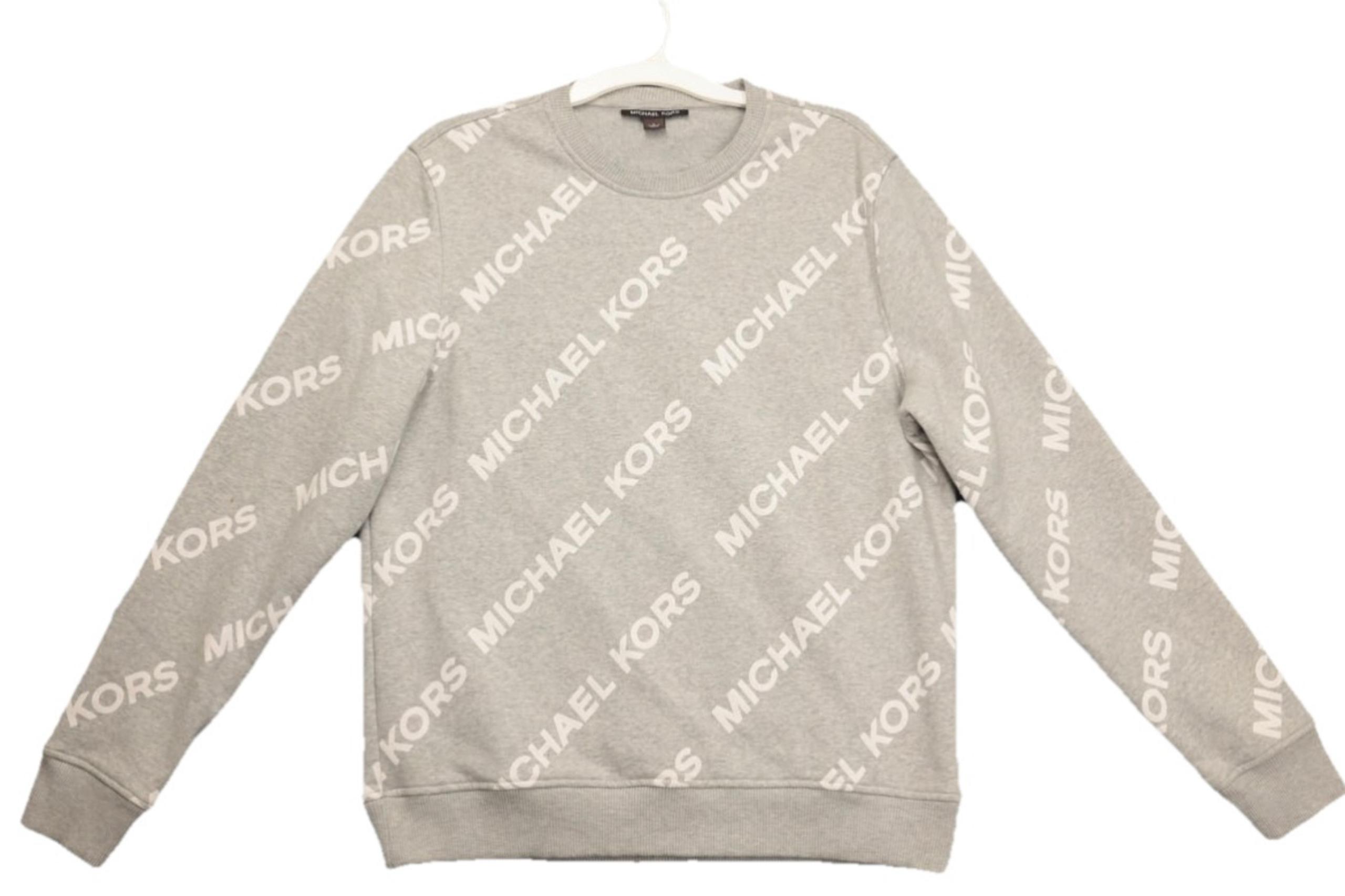 Michael Kors Mens All Over Print Pullover Crewneck Sweatshirt GREY L Preppy
