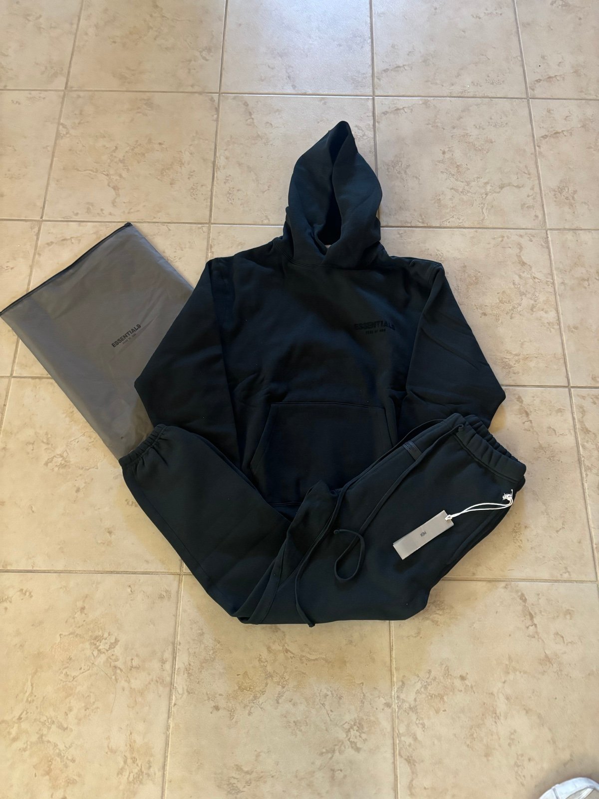 Fear Of God Essentials Set Black Stretch Lim Hoodie and Sweatpants Size Small