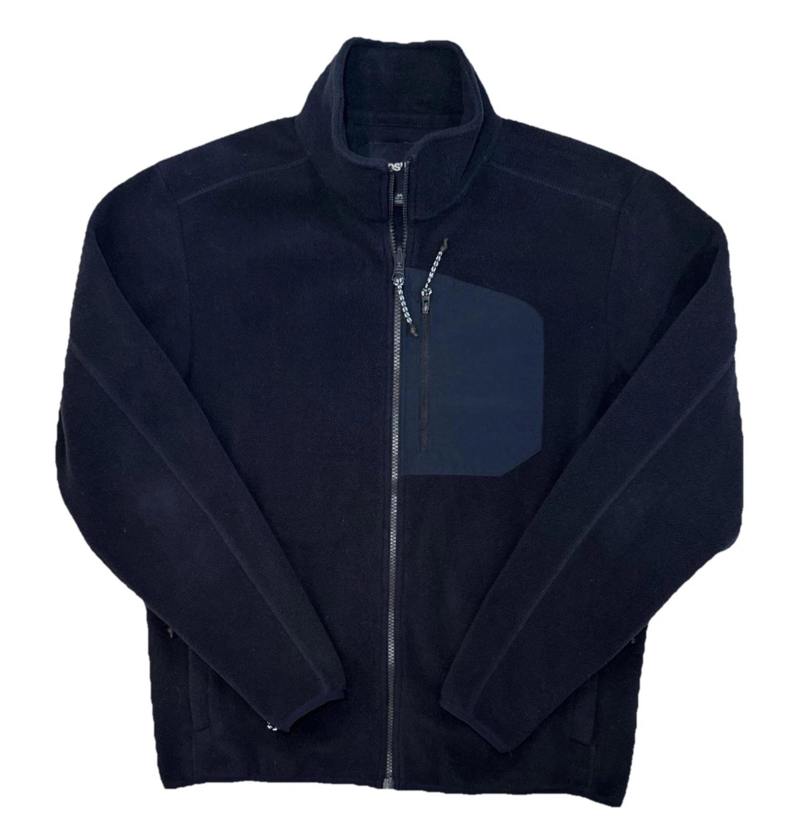 Lands End Mens Size Medium 38 - 40 Fleece Full Zip Jacket Coat Navy Blue Pockets