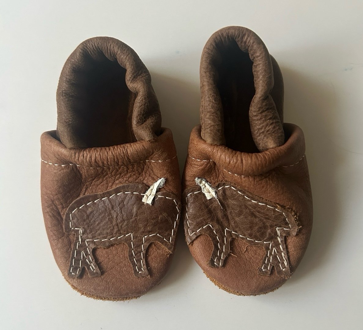 Tan Bison Leather Baby Shoes moccasins