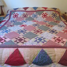 Vintage Hand Quilted Patchwork Quilt Geometric Triangle Star Multi-Color Floral