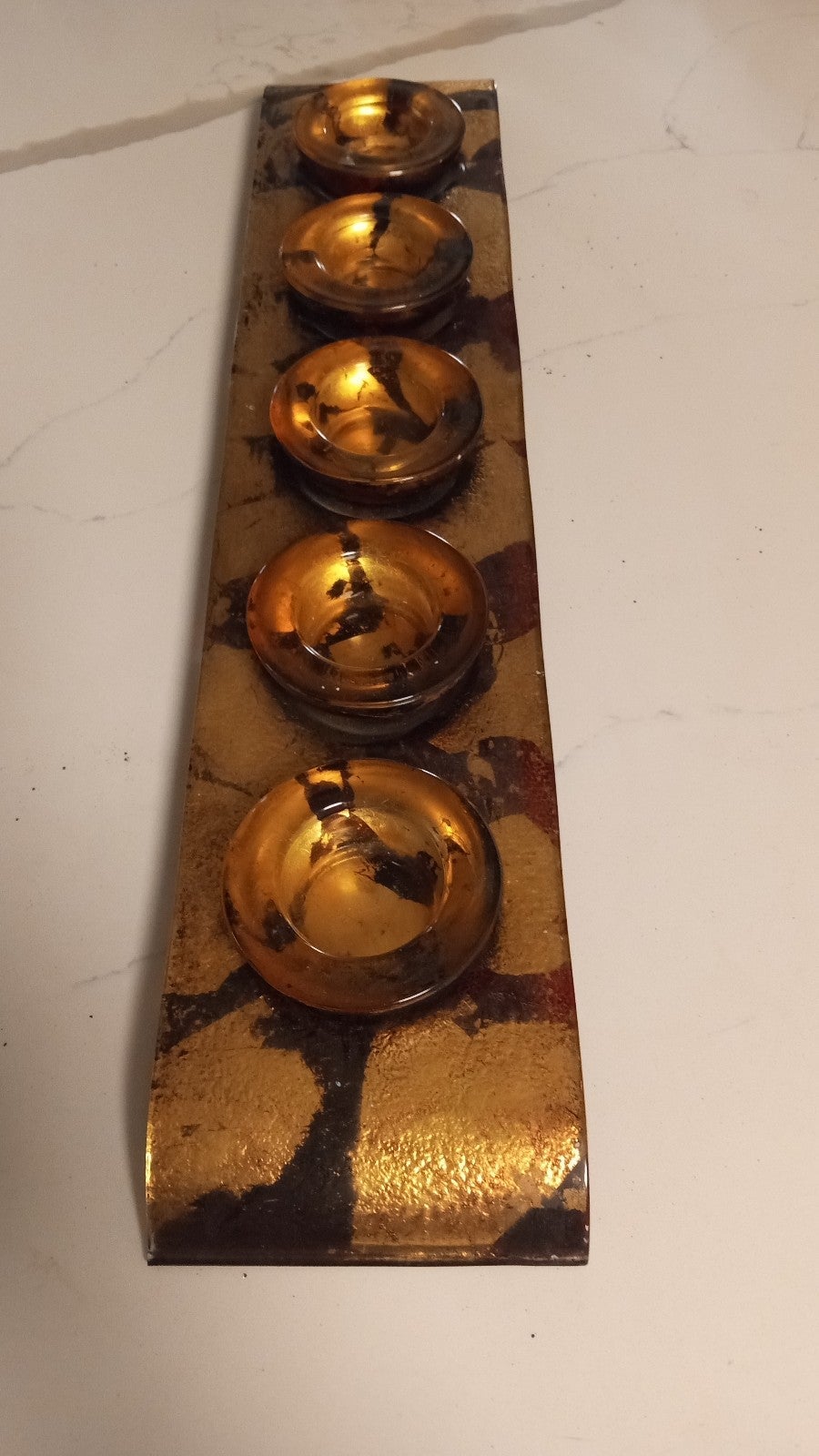 Gold/Brown Metallic Hammered Glass Decorative Tealight 5 Holder