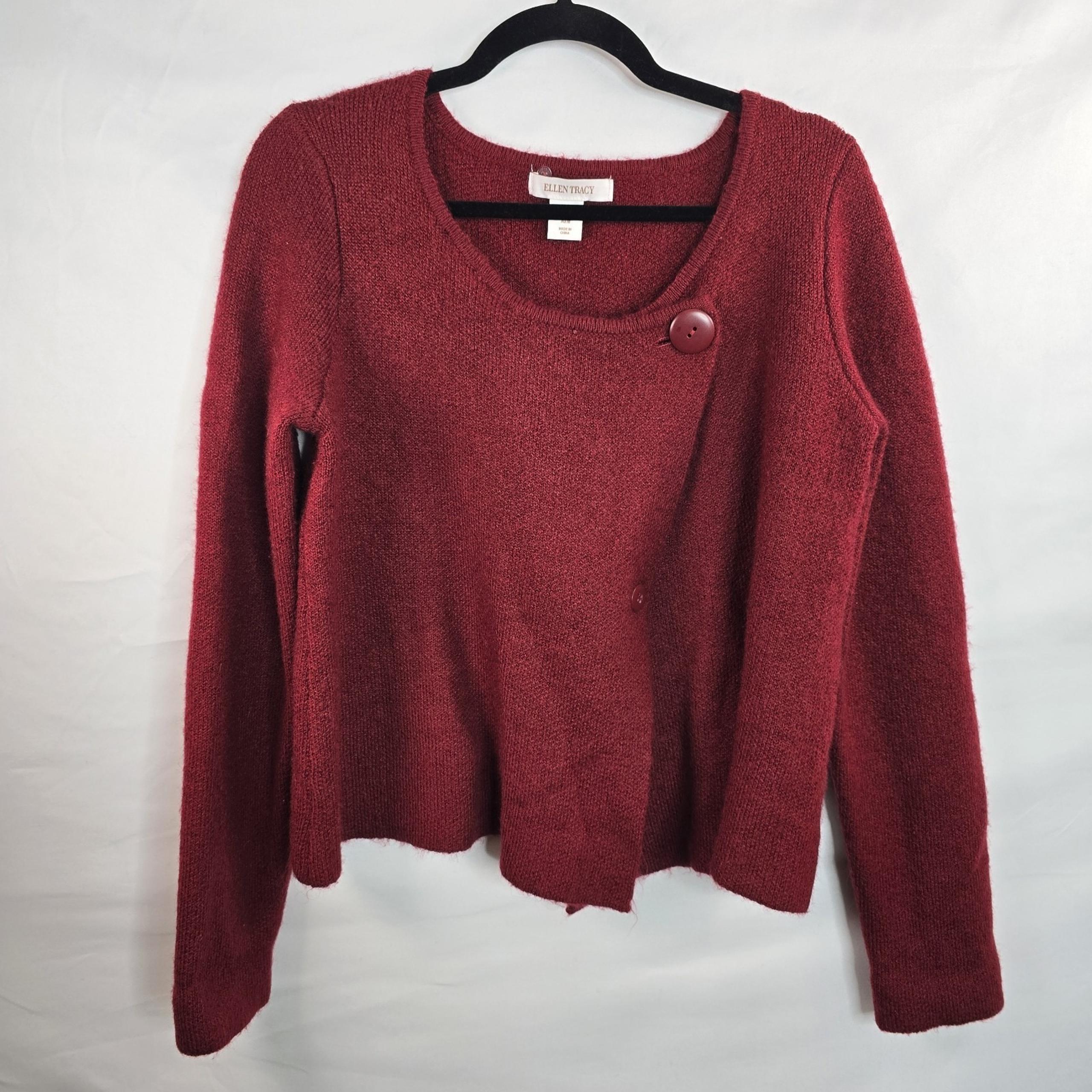 Asymmetrical Sweater Button Wool Blend Women's Medium Dark Red - Ellen Tracy