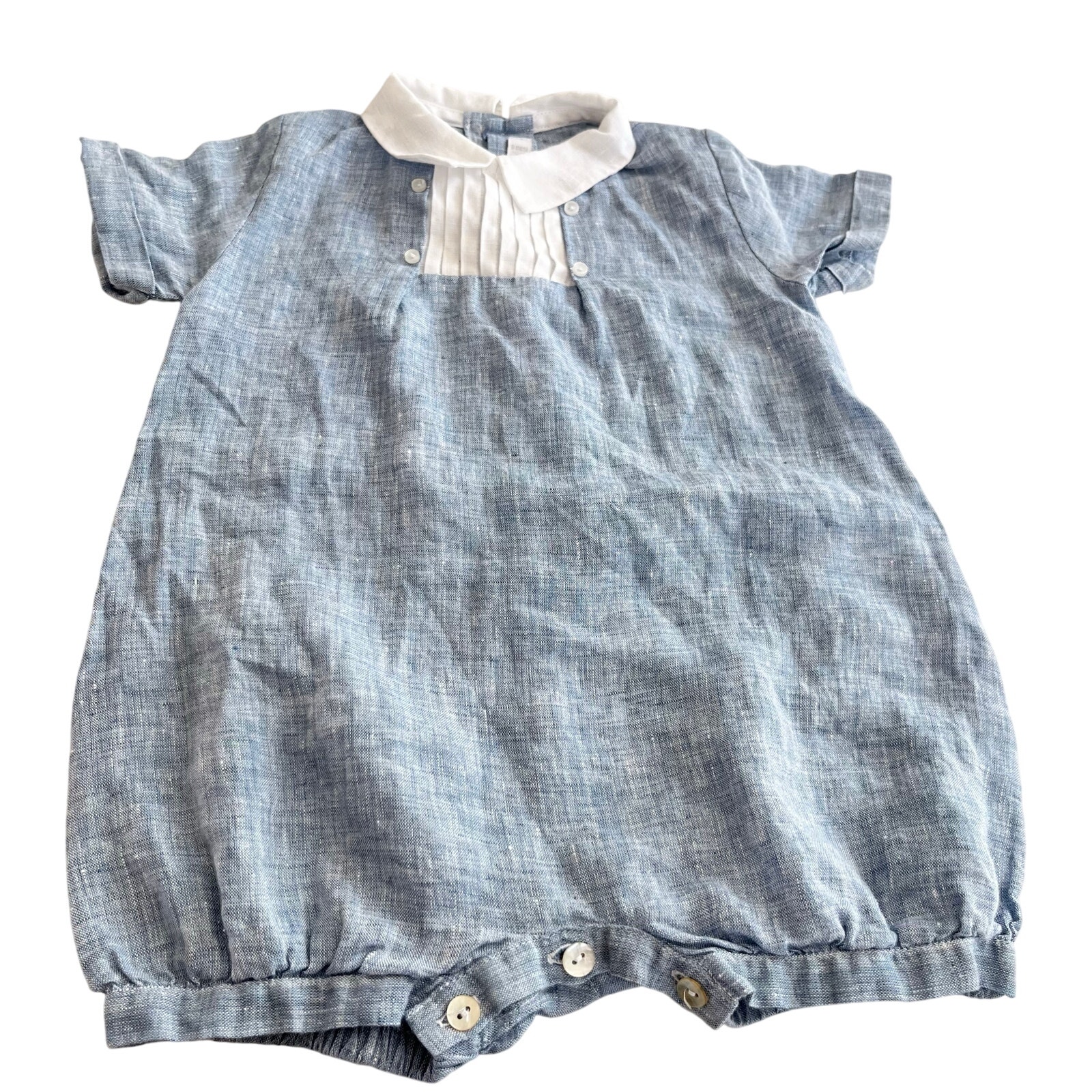 Il Gufo Boys Blue Linen Two Tone Summer Romper size 9 Months