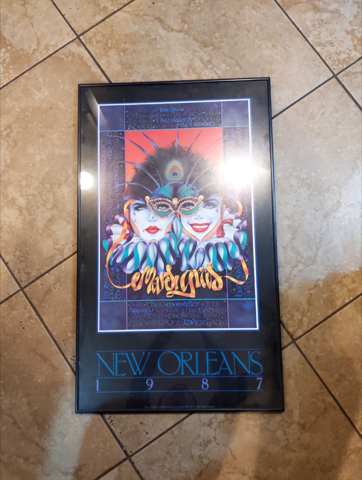 1987 Andrea Mistretta Mardi Gras Poster Professionally Framed 19 X 31