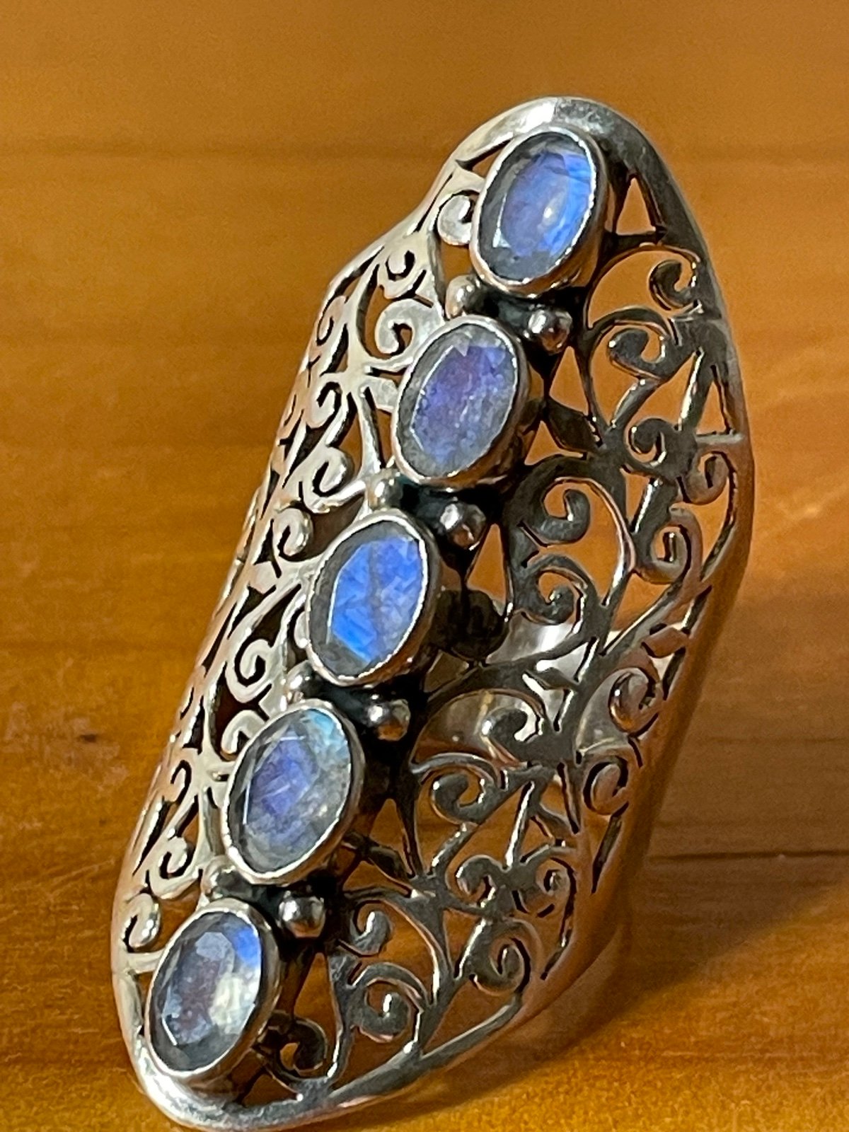 Sterling Silver Moonstone Filigree Ring Size 7