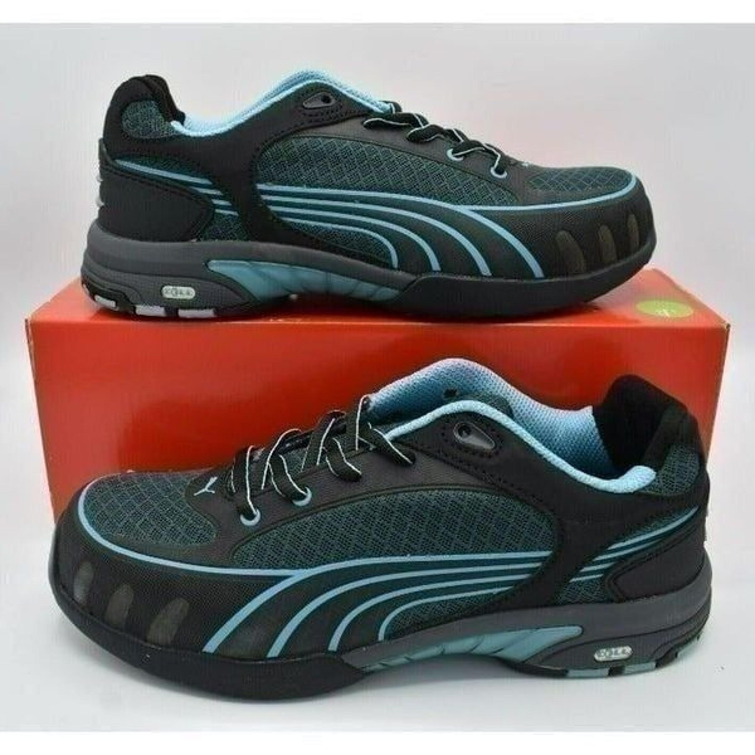 Puma Womens Size 7 Fuse Motion SD Low Black Blue Steel Toe Safety Shoes
