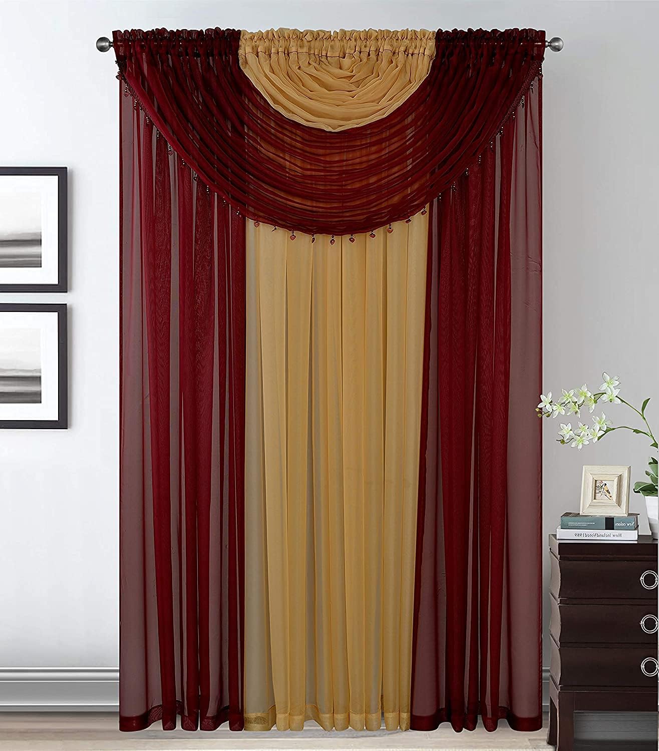 Curtain Set Brand new with attached beaded valence 4 Panel Set 84 Long