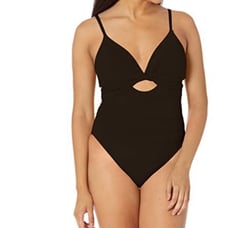 La Blanca Island Goddess Twist Keyhole Front One Piece Swimsuit in black size 16