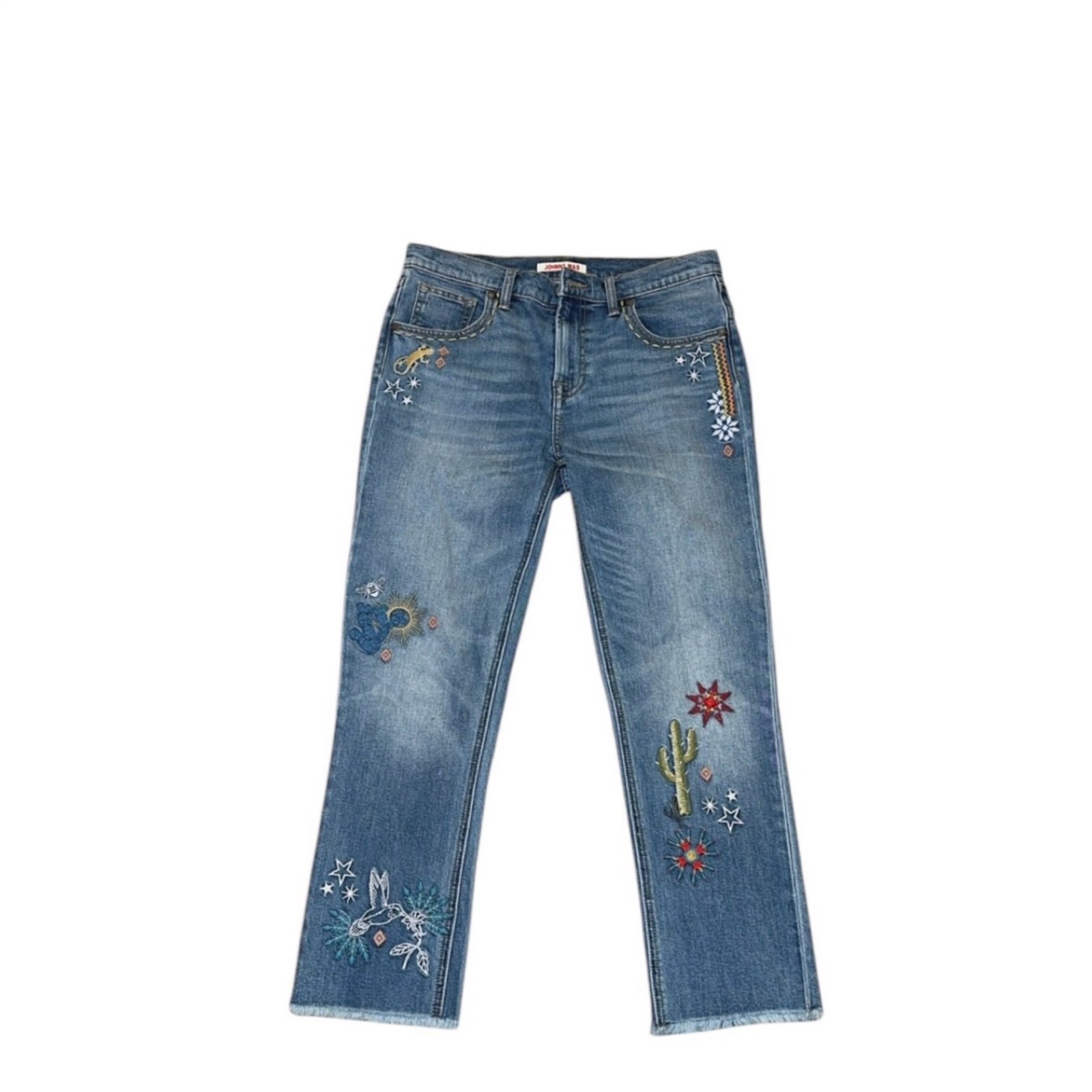 Johnny Was Embroidered Blue Wash Cropped Jeans 26