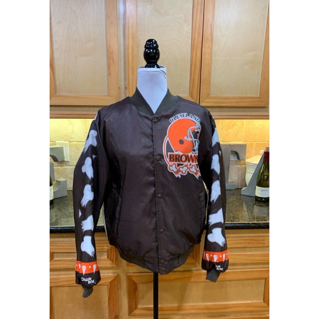 Cleveland Browns Vintage 90’s Dawgs Chalk Line Fanimation Bomber Jacket L EUC