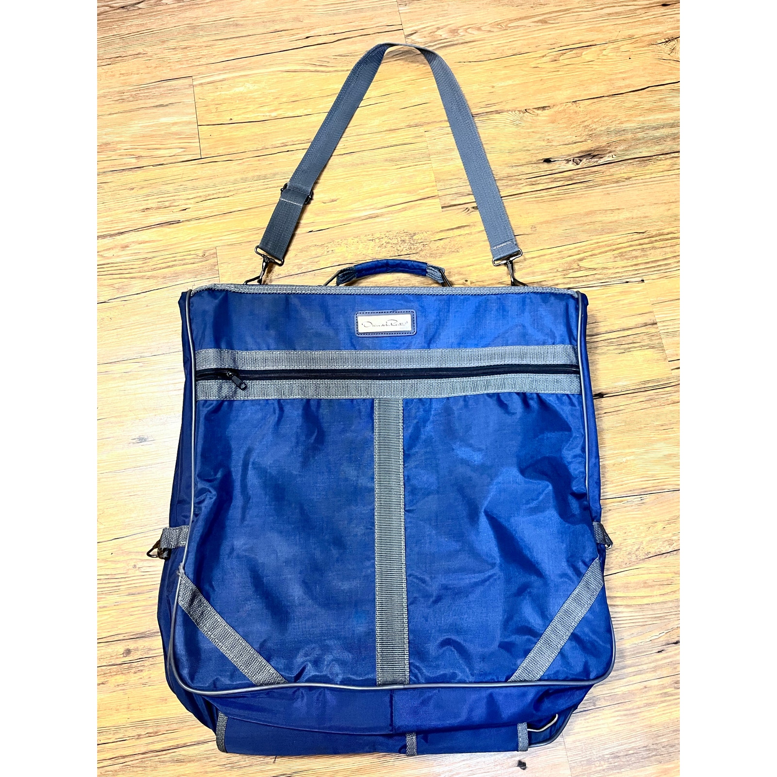Vintage Oscar De La Renta Travel Garment Bag Canvas Blue Carry On Luggage