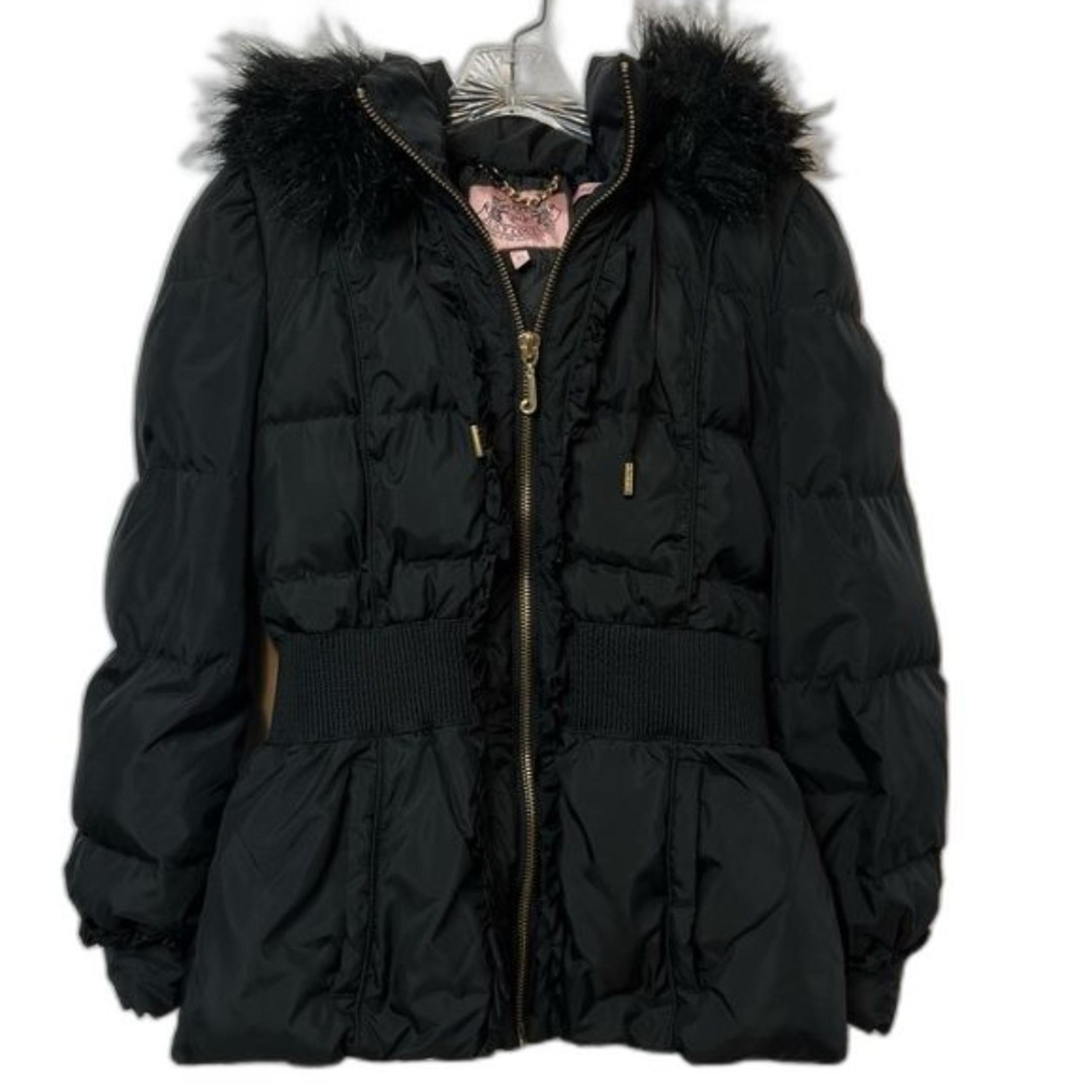 Juicy Couture Puffer Jacket Coat with Faux Fur Hood Black Size:  Kids M