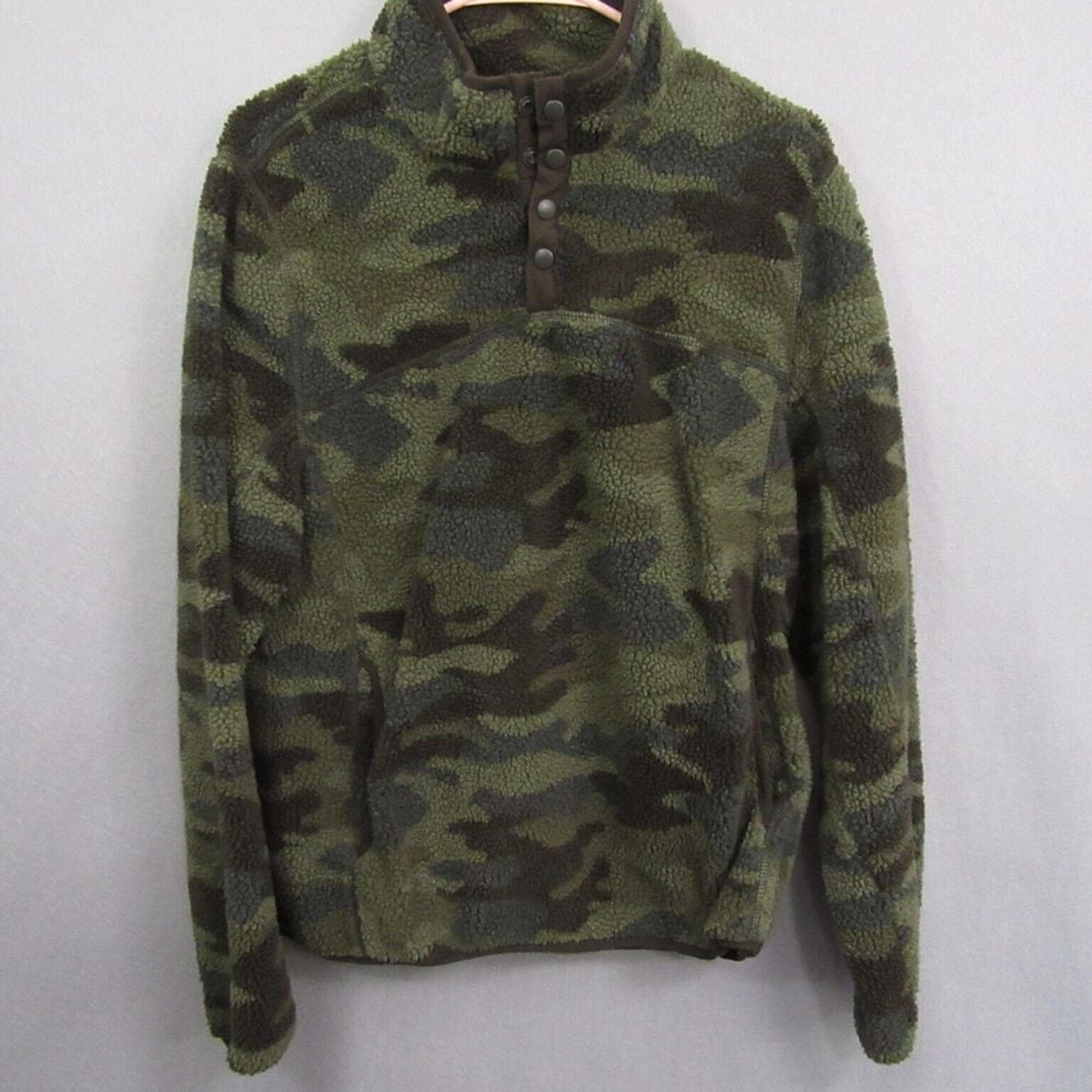 Members Mark Mens Fleece Sweater S Green Alpine Sherpa Camo Snap Pocket