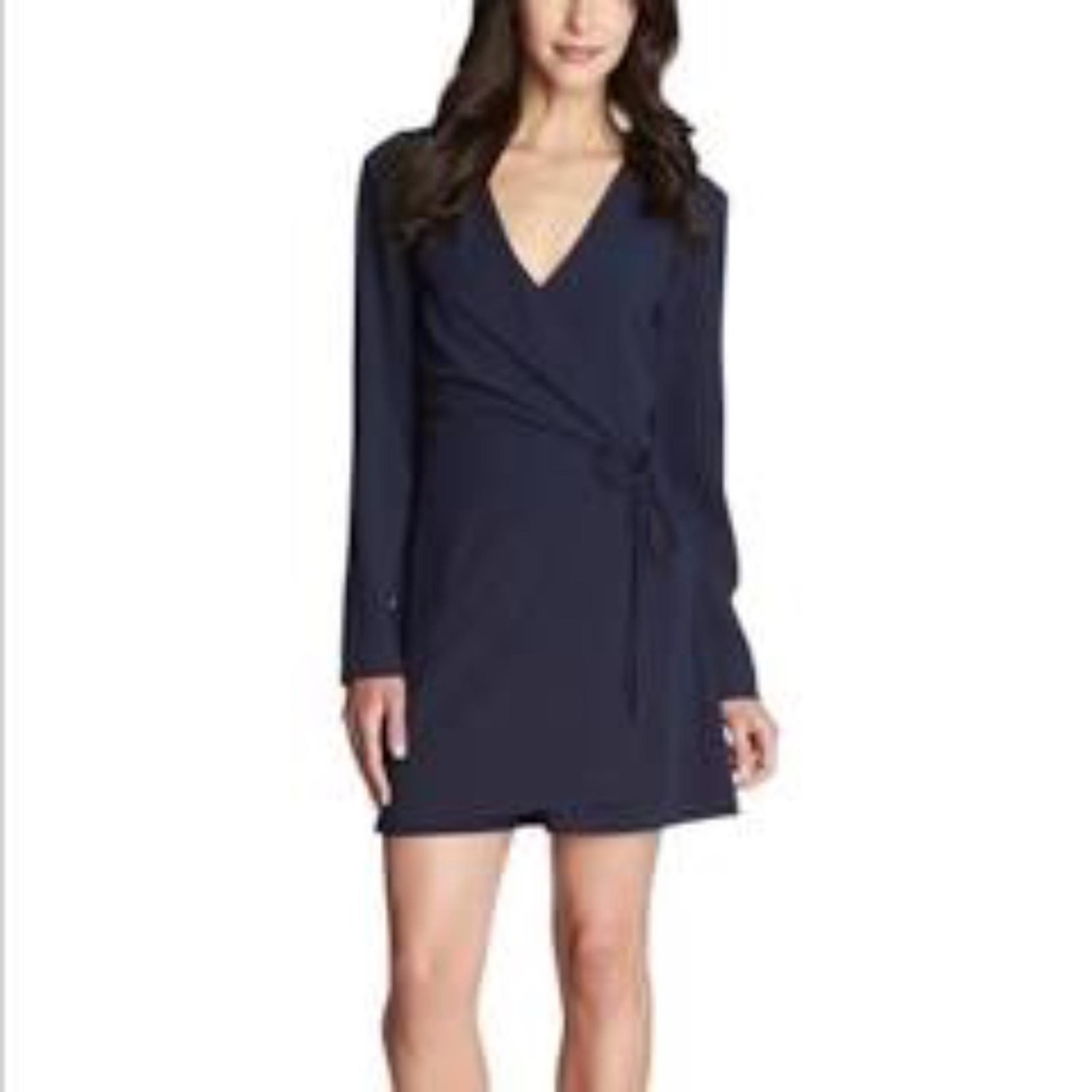 1. State long sleeve blue V neck hidden zip closure wrap tie romper Womens Large
