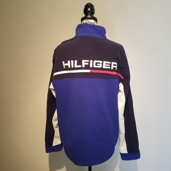 VINTAGE TOMMY HILFIGER FLEECE FULL ZIP SWEATER LARGE SPELLOUT LARGE SIZE