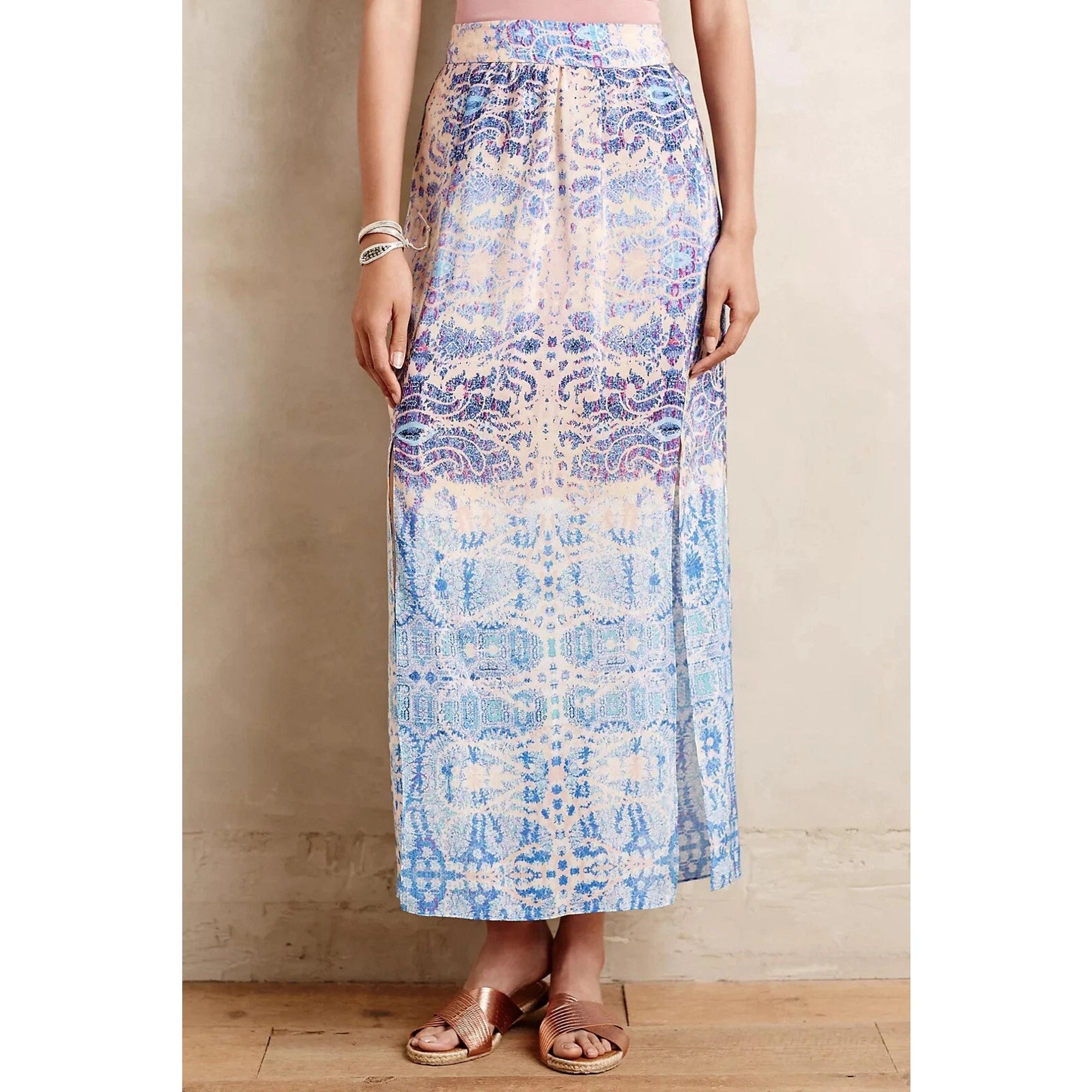 Anthropologie Skirt Womens Small NWT Maxi Maeve Waimea Silk Watercolor Fairycore