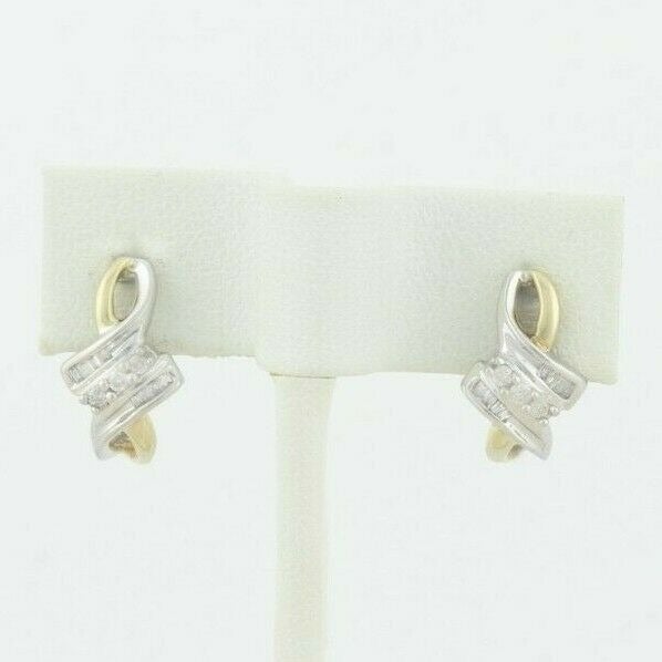 10k Yellow Gold Diamond Earrings J Hoop Earrings  .25 tcw hoops