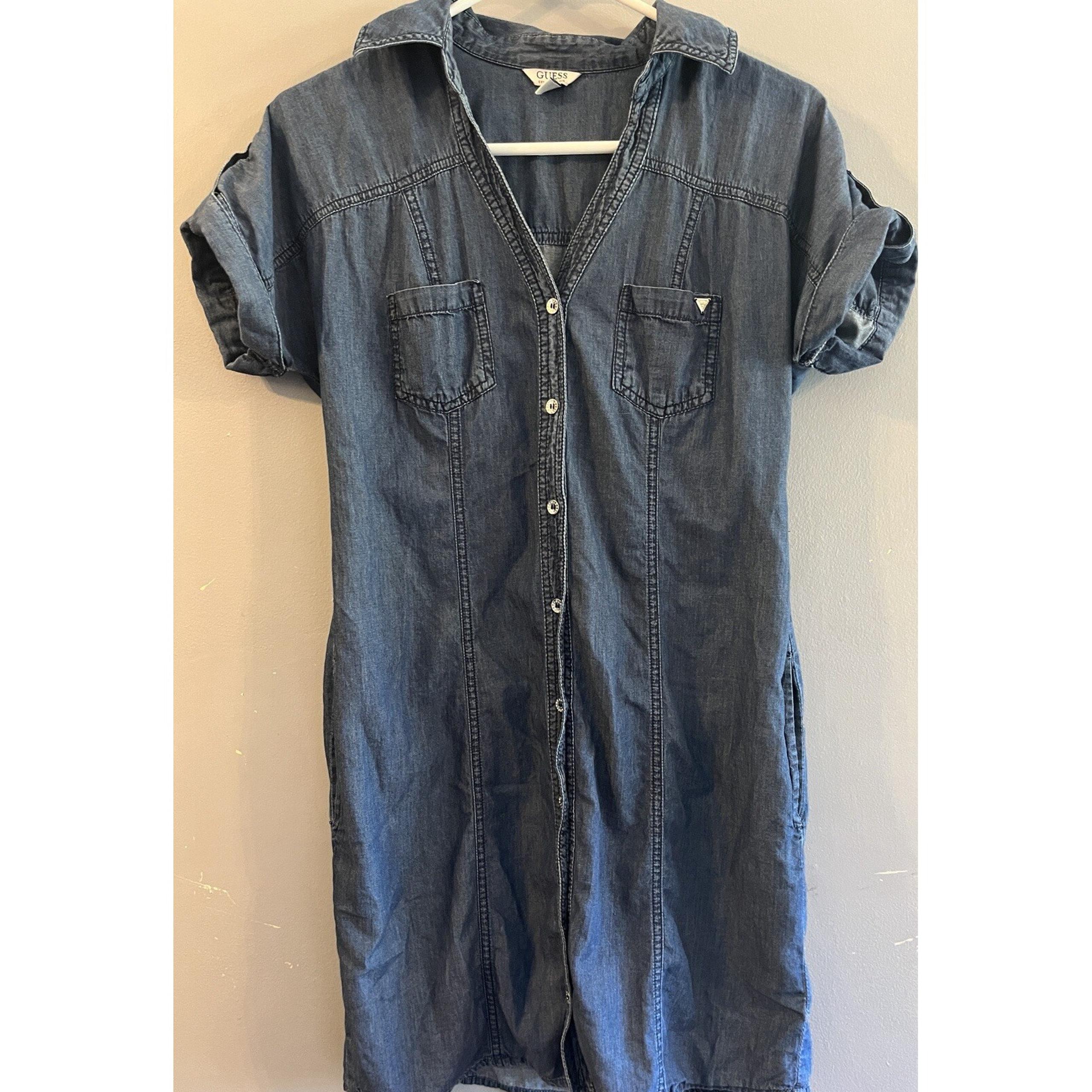 Vintage Y2K Womens Denim Chambray Stretch Mini Dress Button Snap Small Guess?