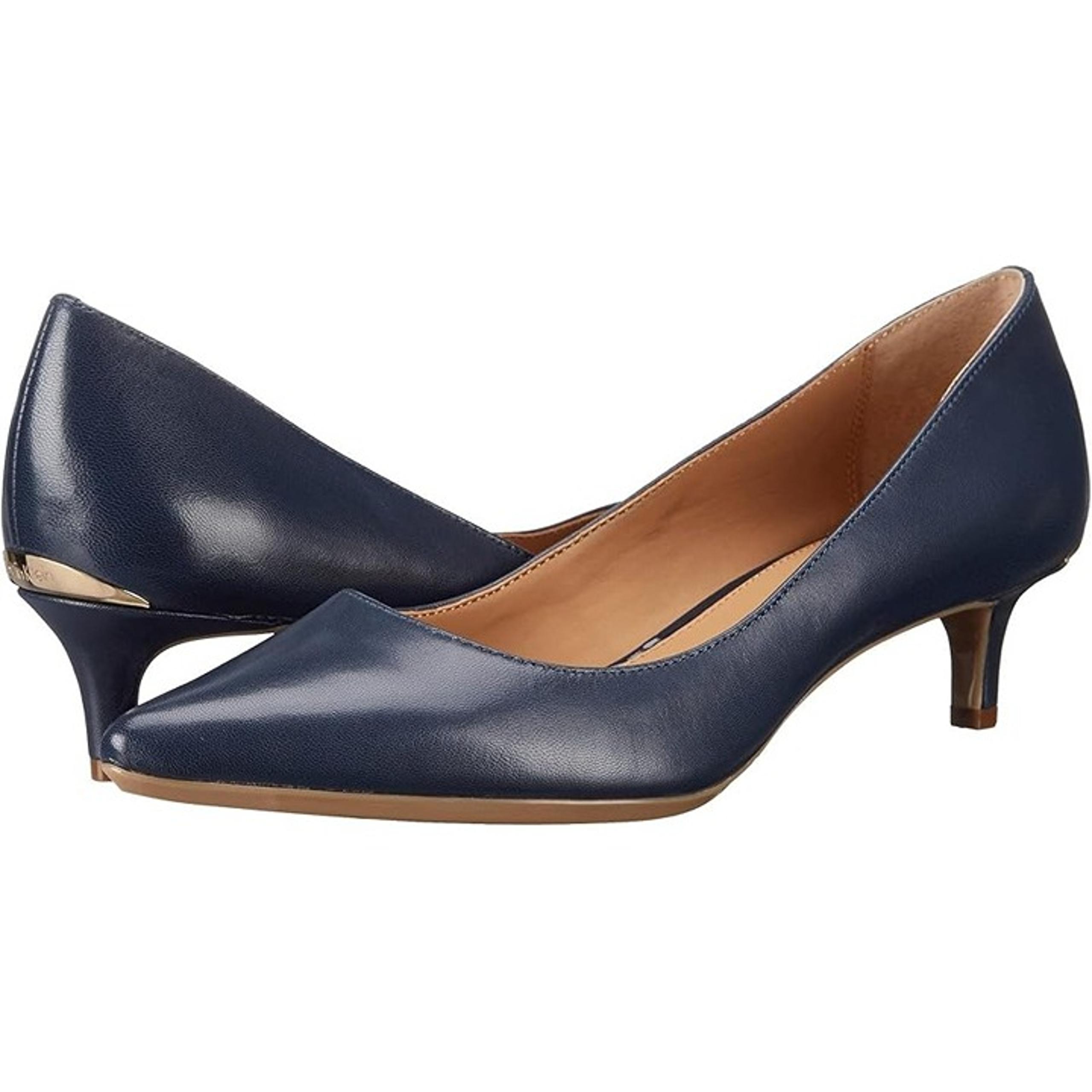 Calvin Klein Navy Blue Pointed Toe Kitten Heel Pumps 7.5M Womens Dress Shoes