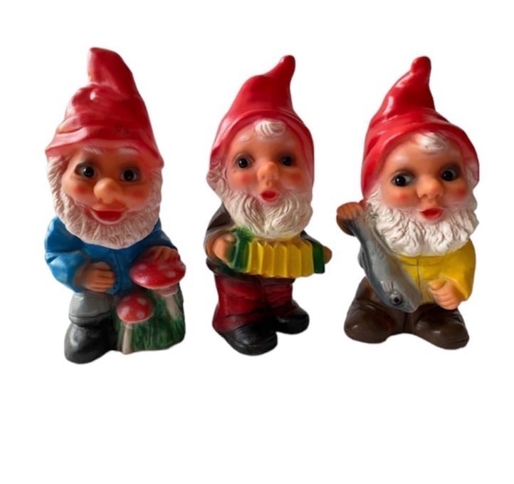 3 Vintage Erling Krage Gnomes Rubber/Vinyl