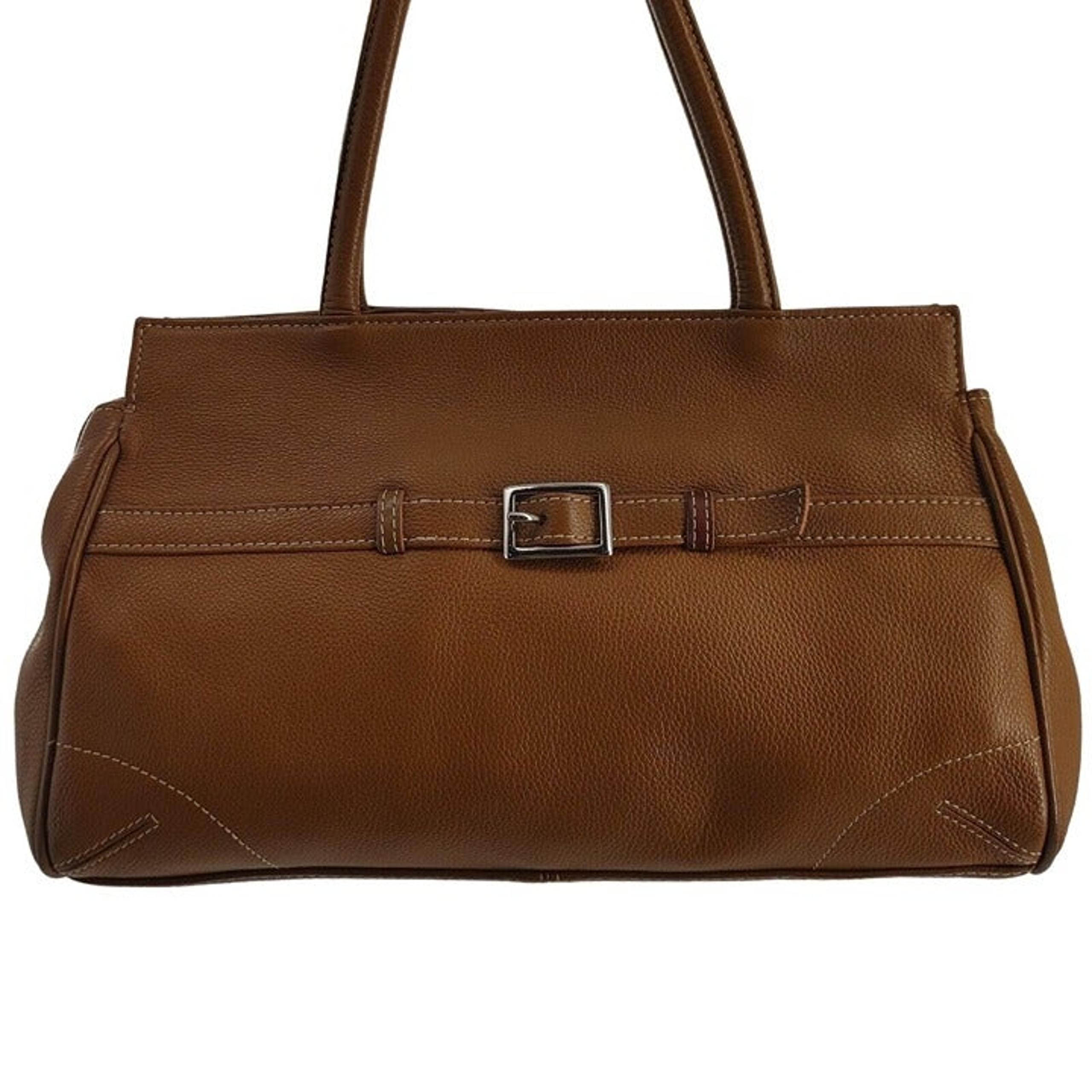 WILSONS LEATHER British Tan Pebble Leather Top Handle Satchel Silver Hardware