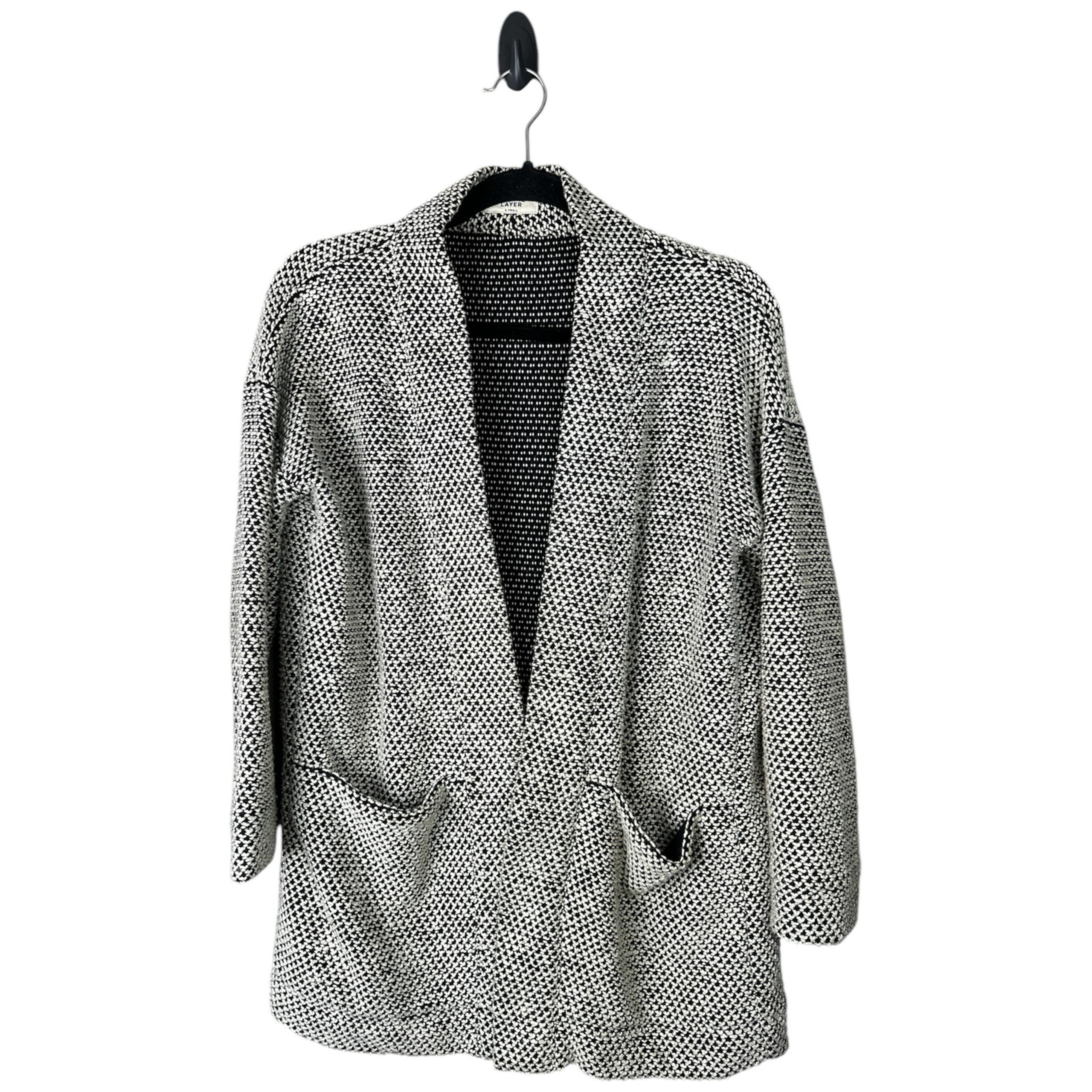 Marine Layer Birdseye Black White Woven Long Sleeve Open Front Cardigan Size XS