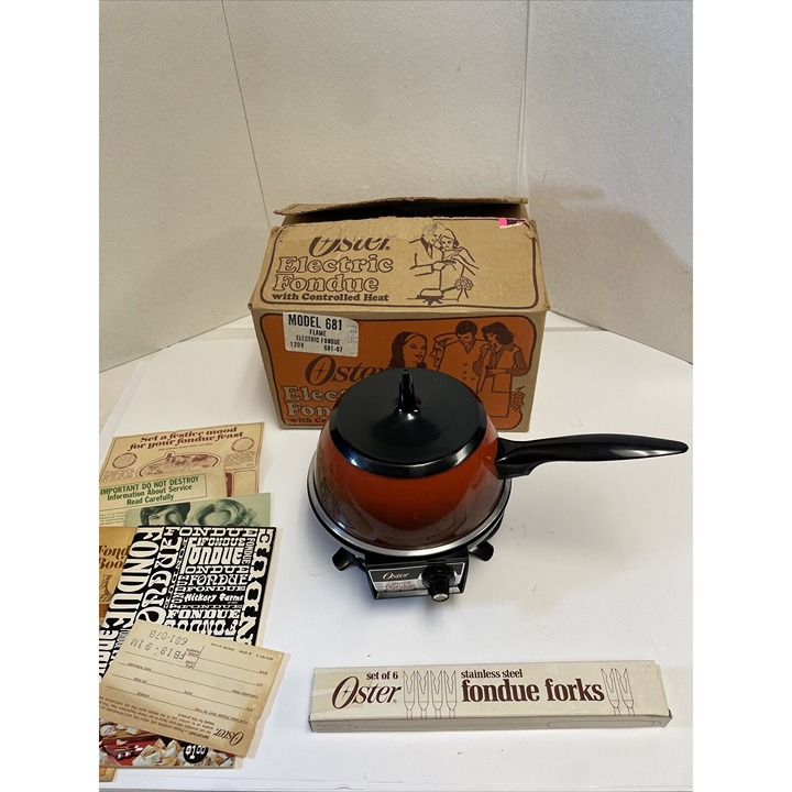 New Old Stock Vintage Oster Electric Fondue Set In Original Box Model 681 - Red