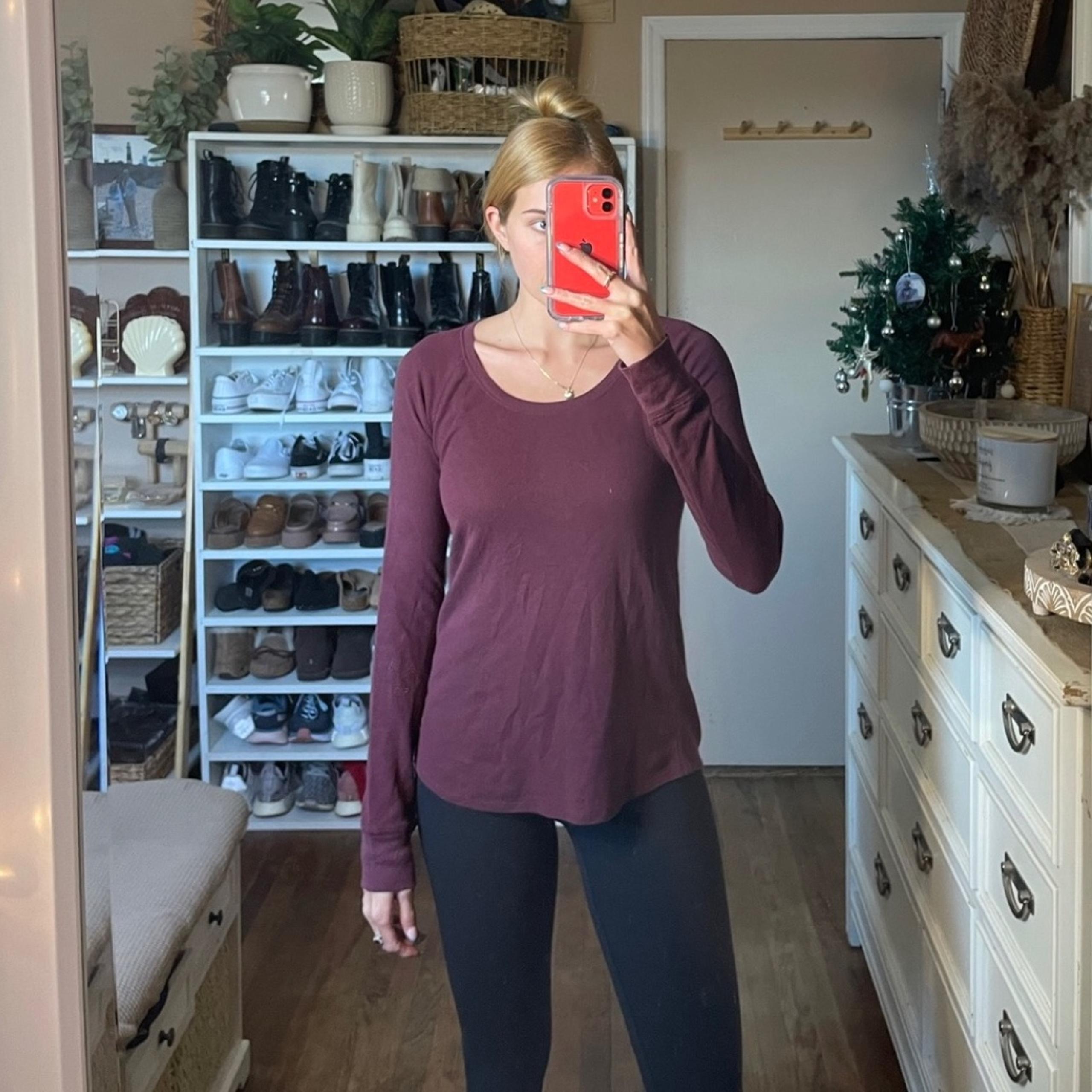 Victoria secret pink waffle knit thermal maroon long sleeve shirt