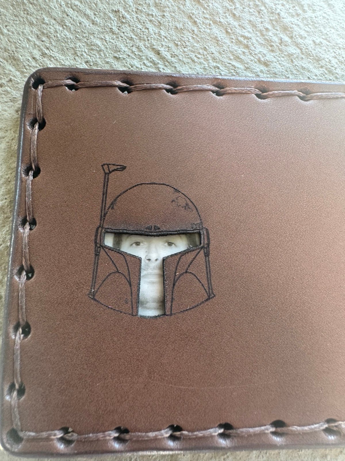 Hand made leather cardholder wallet featuring Star Wars Boba Fett