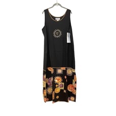 WE BE BOP Maxi Dress 1X Sun Print Beaded Celestial Black Sleeveless Boho Y2K NEW