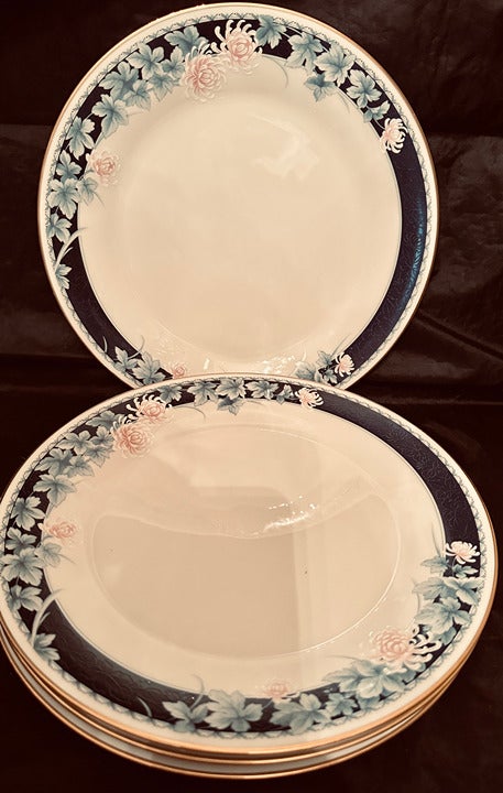 NORITAKE Night Song Dinner Plates (5) 10-3/8 #7268 Japan Ivory China Gold Trim