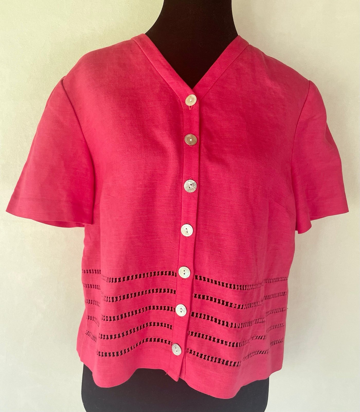 CYNTHIA HOWIE MAGGIE BOUTIQUE PETITES Short Sleeve Button Down Blouse Pink Sz 6P