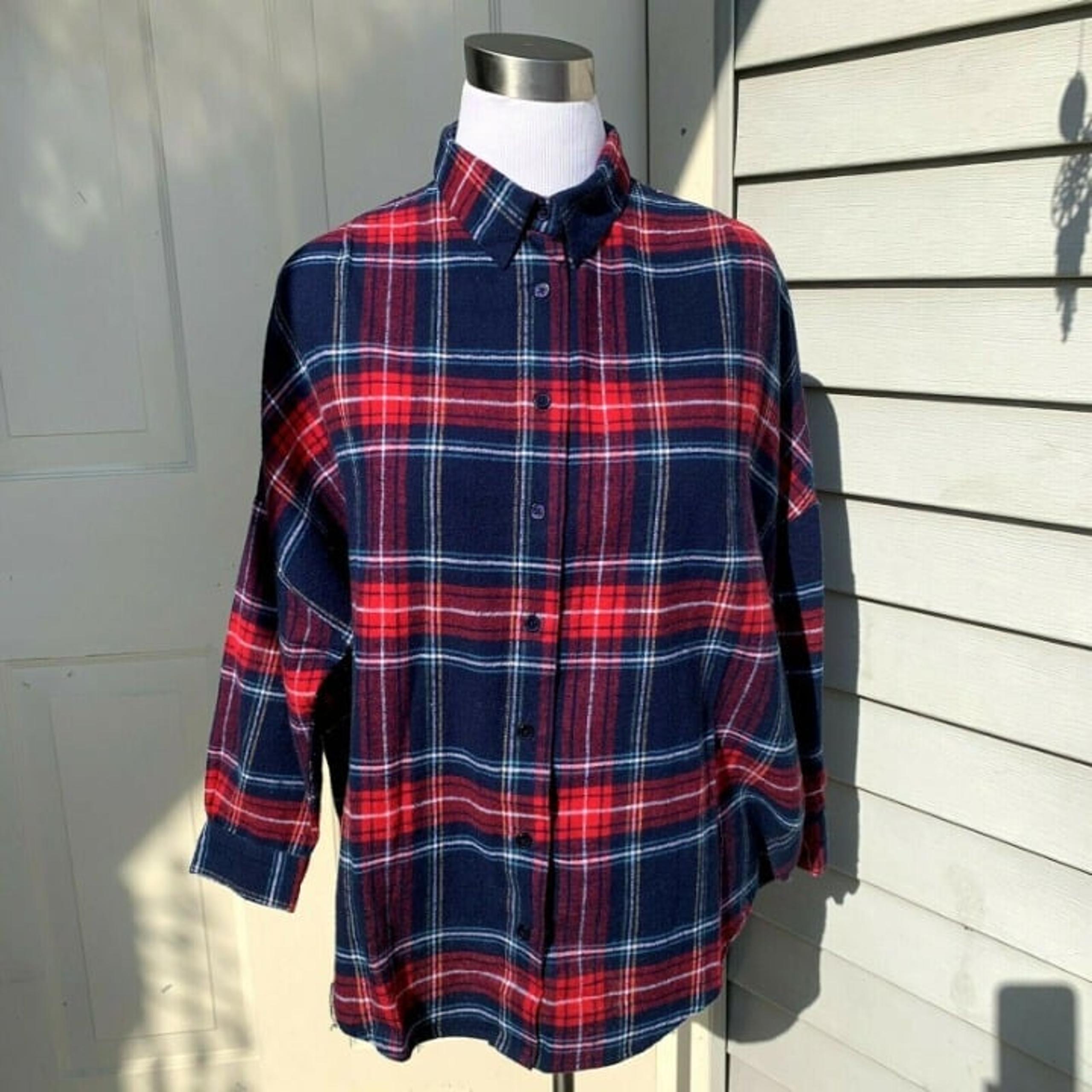 NWT French Connection 100% plaided cotton button down oversized shirt size S