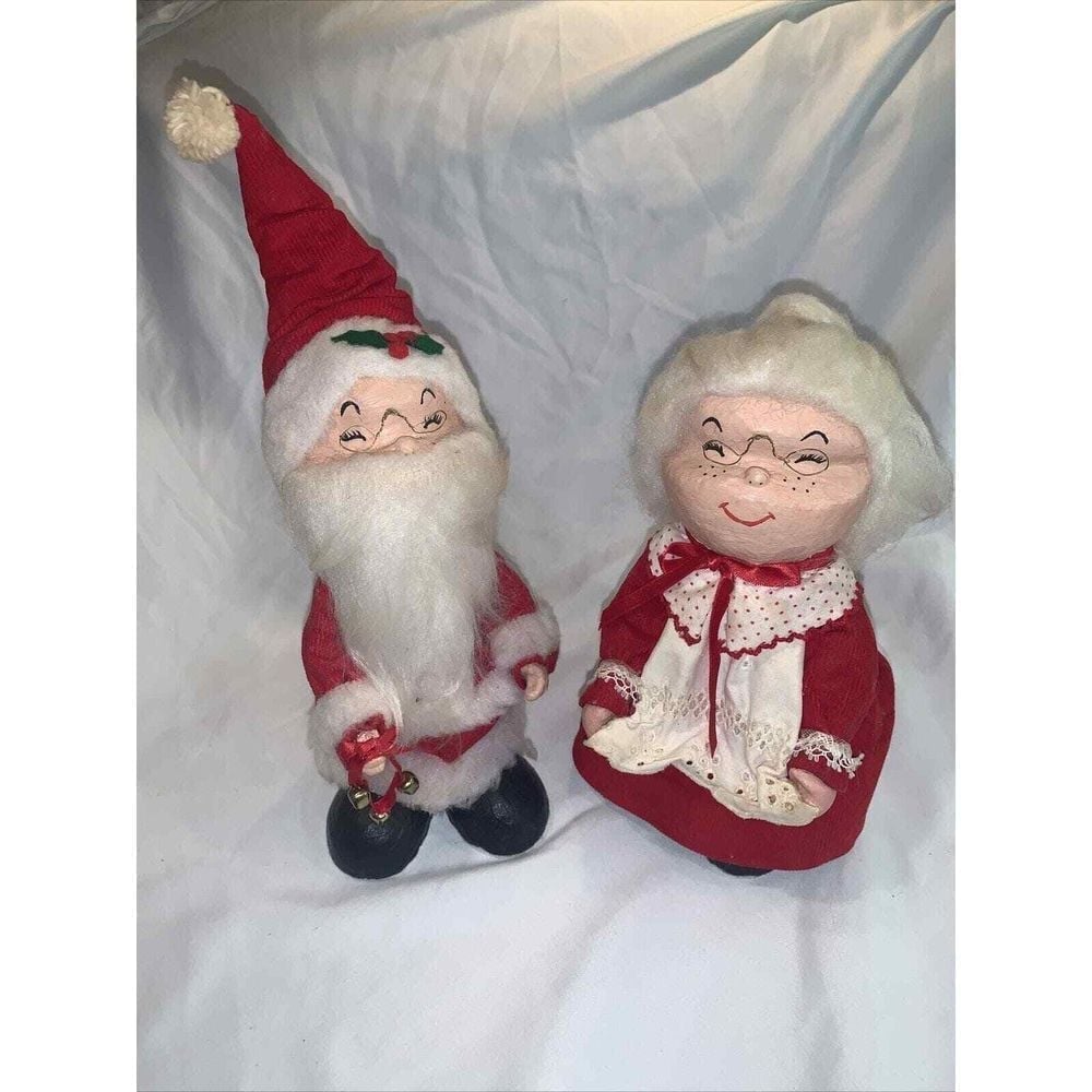 Vintage Mr & Mrs Santa Claus Figures 9 Paper mache Corduroy Outfits