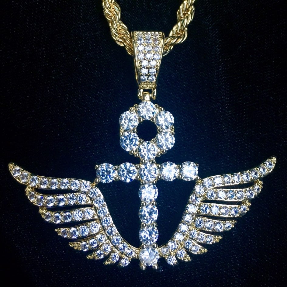 ANKH WINGS DIAMONDS CZ 18K GOLD CHAIN