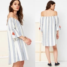 Tularosa Linen Sara Dress in Blue Chambray Stripe Size Large