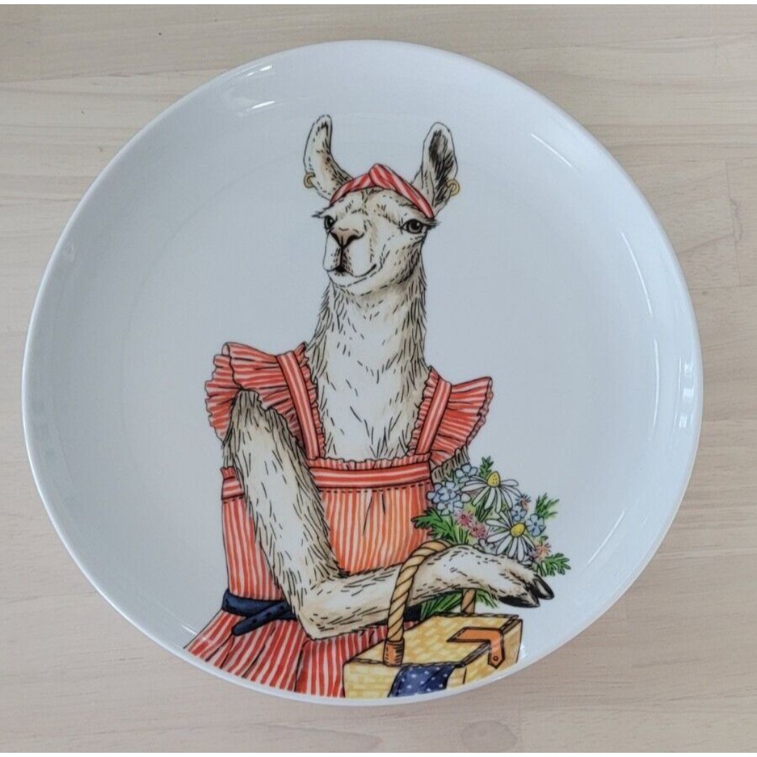 West Elm Dapper Animal Salad or Dessert 8.75 Plate Americana LLAMA , NEW