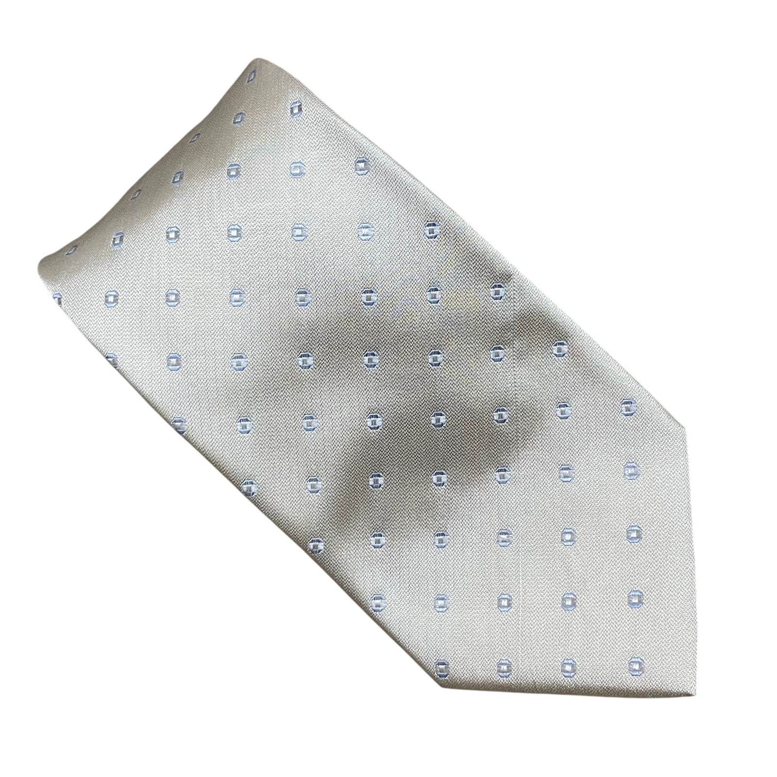 Armani Collezioni Mens Silk Tie Pale Yellow Blue Geometric Pattern Made in Italy